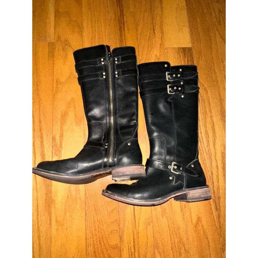 Ugg Australia Womens Gillespie Tall Leather Moto Riding Zip Boots Black Sz 7